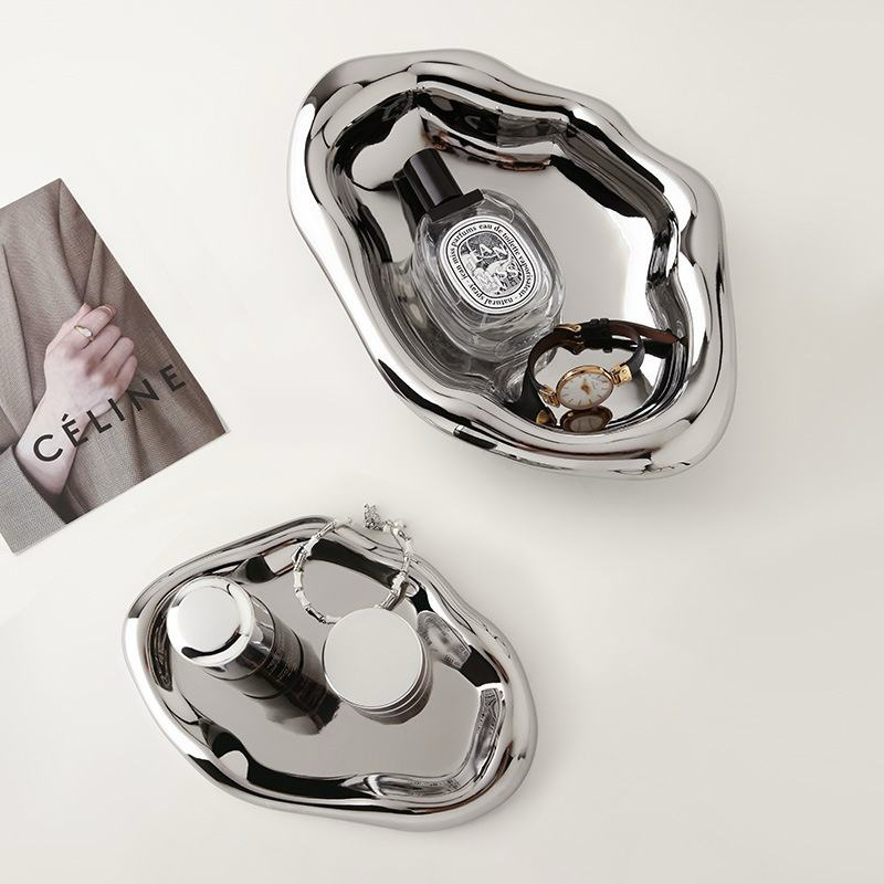 Silver irregular decorative trays with accessories