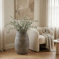 Large grey rustic floor vase with olive branches