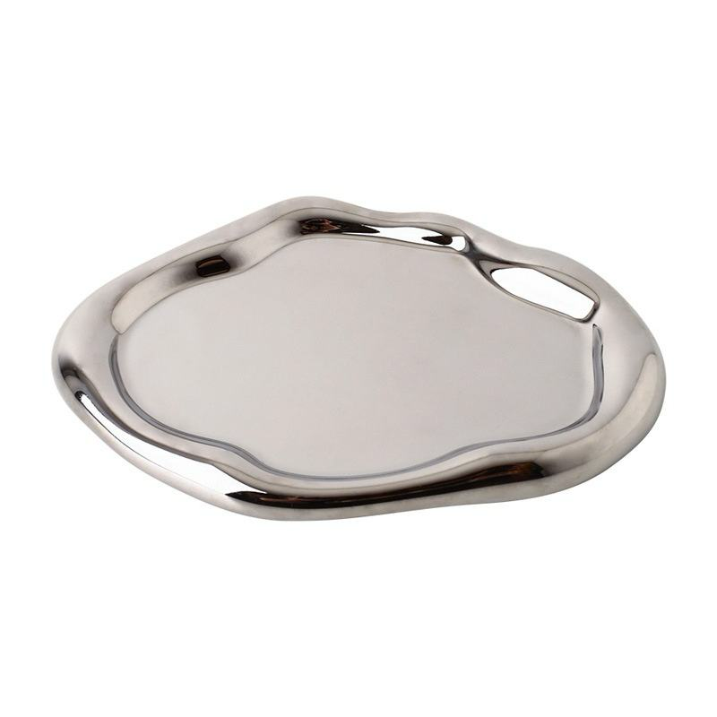 Silver sculptural ceramic decorative tray