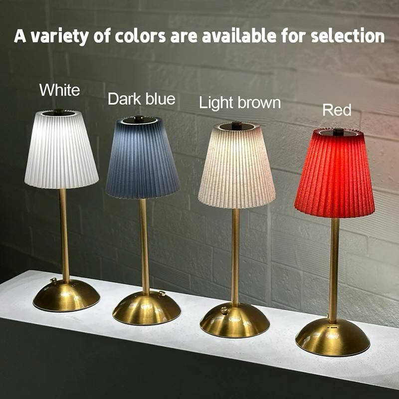 Rechargeable pleated lamps in white blue brown and red