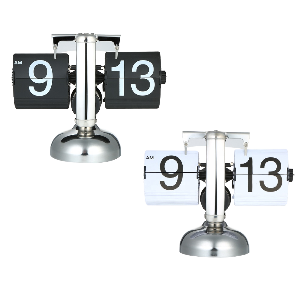 Retro silver flip clock available with black or white number cards