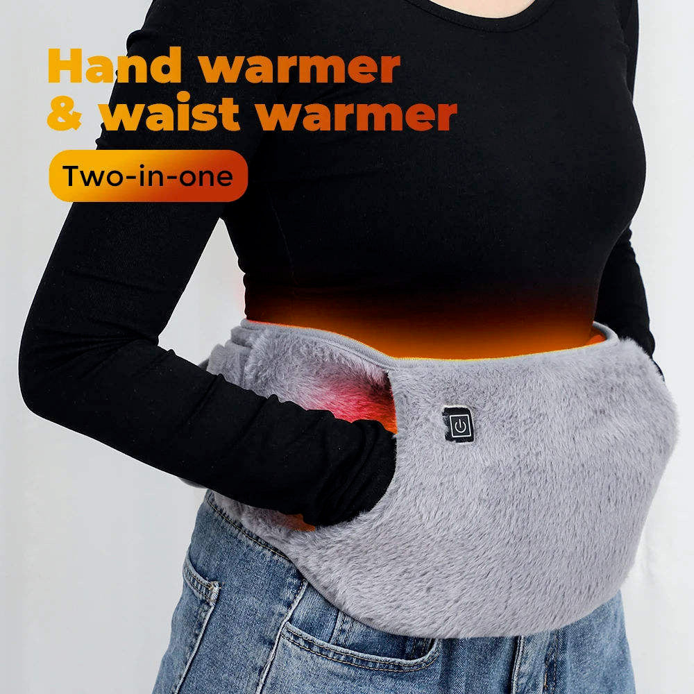 Rechargeable hand and waist warmer being worn around the waist