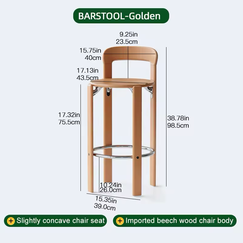 Soren golden barstool with supplier dimensions diagram